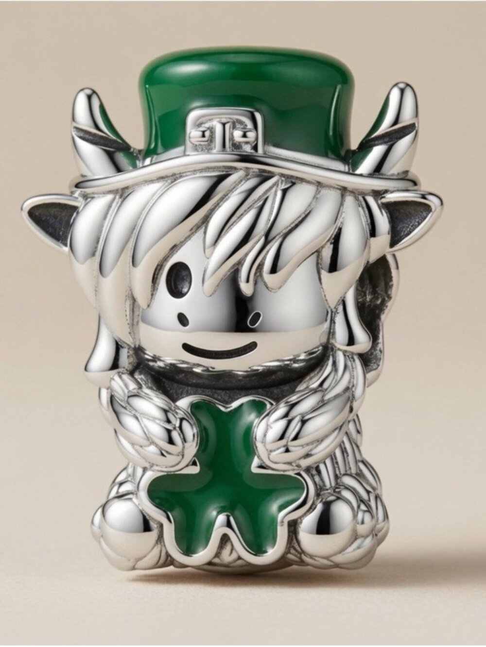 Silver Lucky Clover Charm with Green Enamel Hat